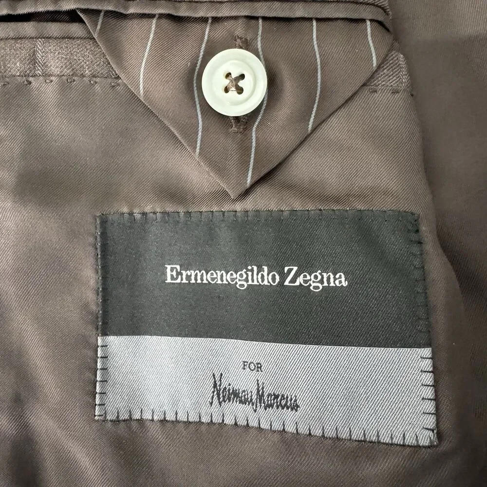 Ermenegildo Zegna Mila Fit Blazer Men 46R/60R Brown Pinstripe Wool Sport Coat